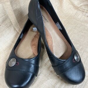 Rockport Women's Black Leather Flats with Silver Button
